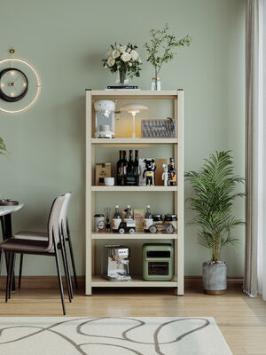 Metalen schap met een verstelbare hoogte met meerdere lagen, ontworpen voor ruimtegebruik met een sterk frame