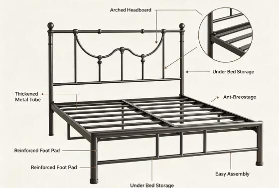 Luxury European Style Metal Bed Frame, Modern Minimalist Iron Bed for Home Bedroom, Available in 1.5m and 1.8m Sizes