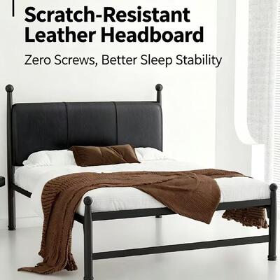 Modern French Style Metal Bed with Upholstered Headboard for Elegant Bedroom Furniture