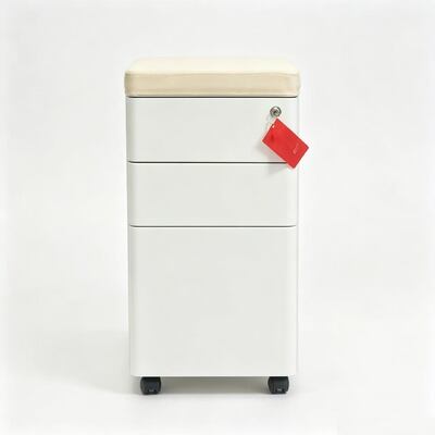 3 Drawer Mobile Pedestal Cabinet with Padded Top for Office Use
