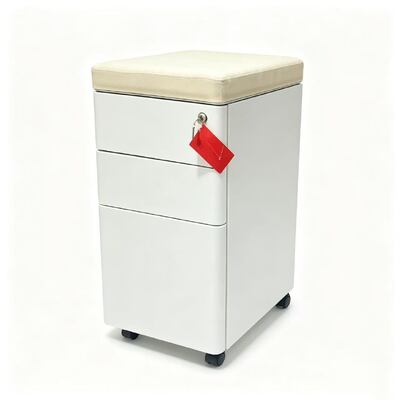 3 Drawer Mobile Pedestal Cabinet with Padded Top for Office Use