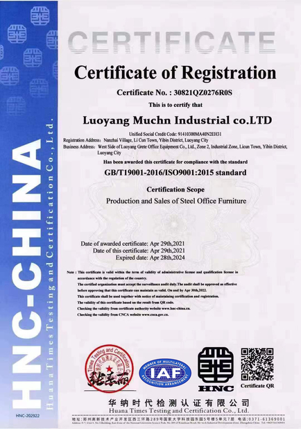 China Luoyang Muchn Industrial Co., Ltd. certificaten